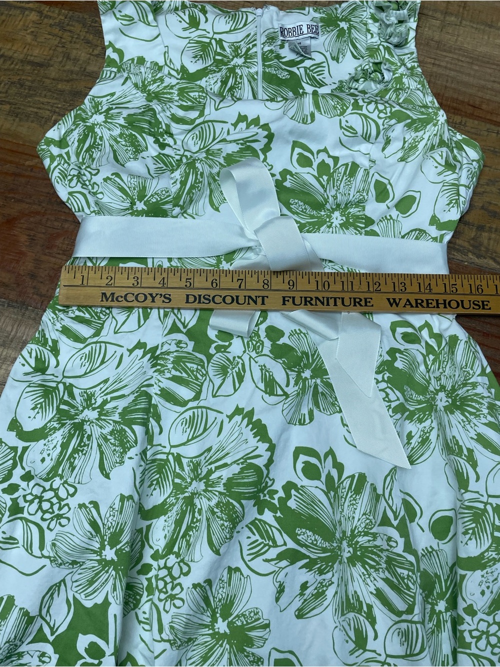 Robbie Bee Green & White Floral print dress size 14 A-Line Flounce Summer - Picture 7 of 8